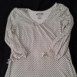 White/Cream with Black Dots Currants Cotton Blend XL Top Blouse